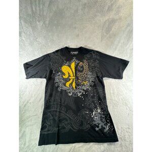 Avirex Men's t-shirt Large Black Short Sleeve fleur de Lis eagle royalty design